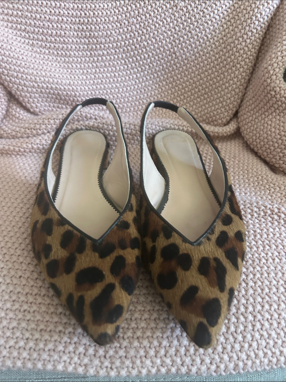 J. Crew Leopard Print Pointed Slingback Flats - Brown/Black